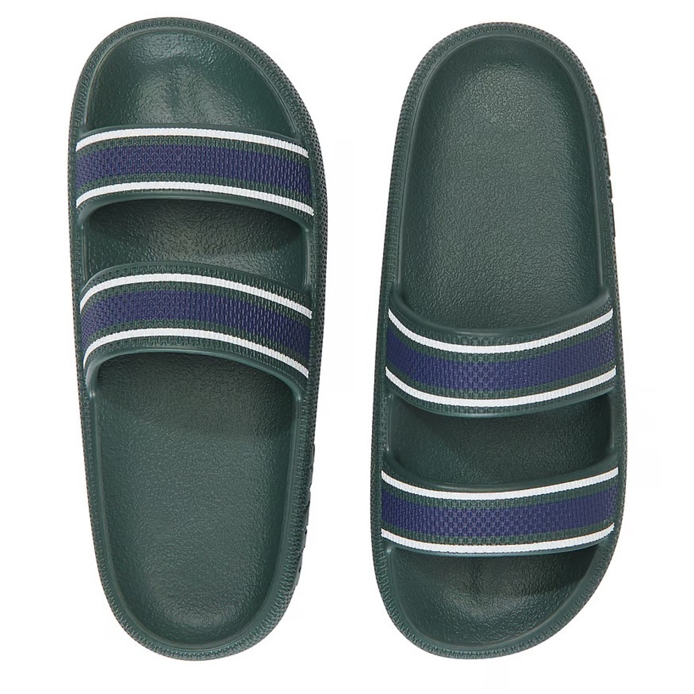VS Green/Navy Stripe Double Strap Pillow Slides L